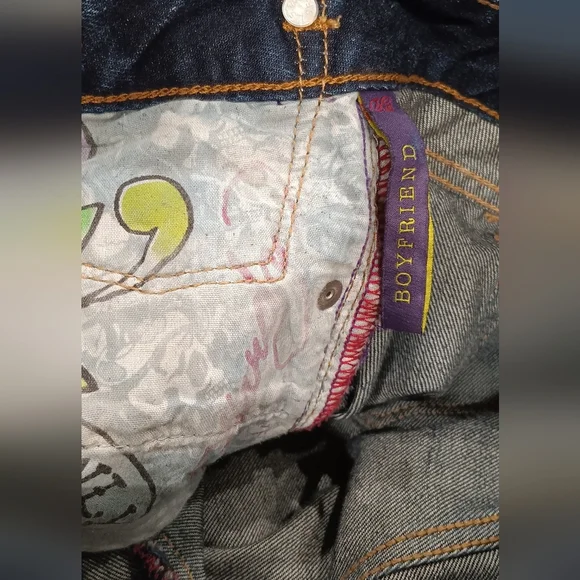 Ed Hardy Blue Dark Wash Ripped Boyfriend Denim Jeans Women's 32x30 SUPERB CONDIT - Picture 5 of 12